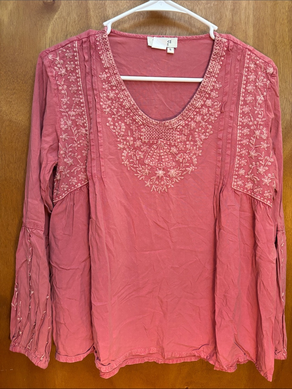 Tru Luxe Jeans Rose-Pink Embroidered Scoop-Neck Tunic